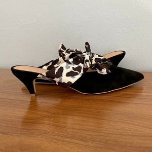 Anthropologie Bow Mules Heel Black Suede